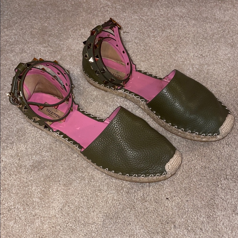 Valentino Olive Green and Pink Espadrilles